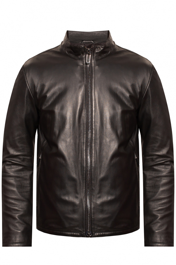 Emporio Armani Leather jacket with band collar